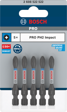 PRO Phillips Impact Bit, PH2, 55 mm, 5 pcs Bosch PRO PH2 Impact bits 5 pack.