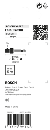 PRO Socket Adapter with Pin Connection, 1/2", 50 mm Bosch 1/2″ PRO socket adapter 50 mm.