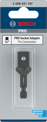 PRO Socket Adapter with Pin Connection, 1/2", 50 mm Bosch PRO 1/2″ socket adapter.