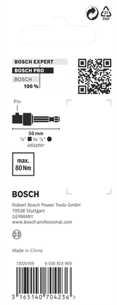 PRO Socket Adapter with Pin Connection, 1/4", 50 mm Bosch PRO socket adapter 1/4″ 50mm.