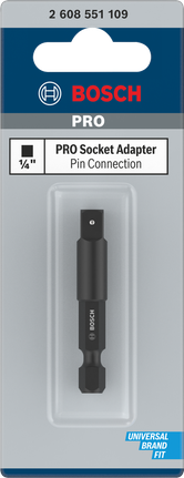 PRO Socket Adapter with Pin Connection, 1/4", 50 mm Bosch 1/4″ PRO socket adapter pin connection.