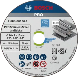 Bosch PRO stainless steel and metal cutting disc 76x1x10 mm.