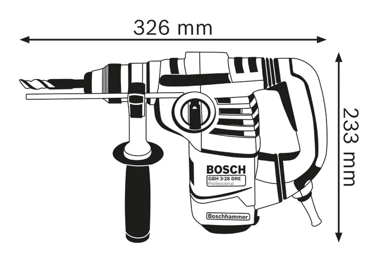 Rotary hammer dimensions.