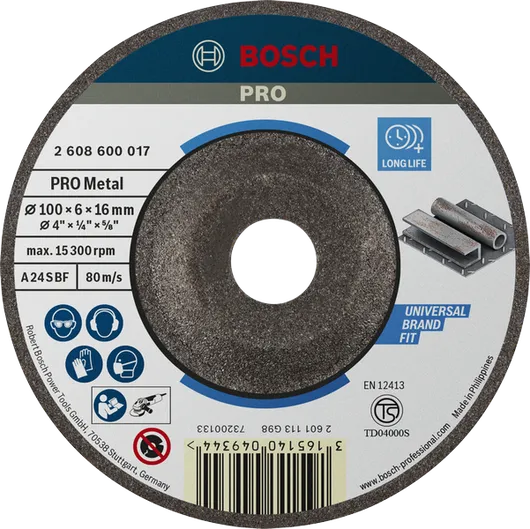 Bosch PRO Metal Grinding Disc, 100 x 6 x 16 mm.