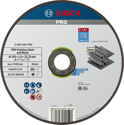 Bosch PRO stainless steel and metal cutting disc 180mm.