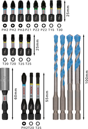 Bosch PRO Impact Mixed Set 20 pcs with screwdriver bits and drill bits.