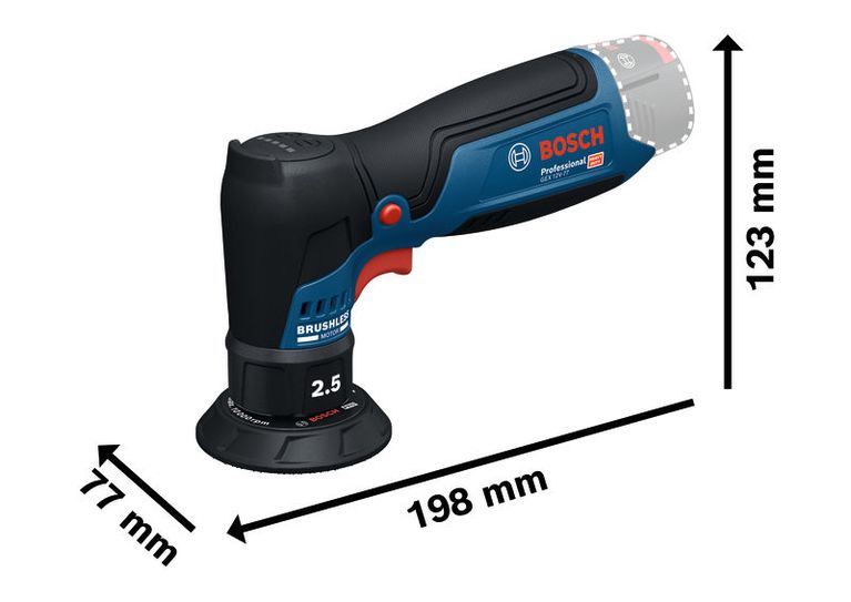 GEX 12V-77 Bosch GEX 12V-77 compact random orbit sander dimensions.