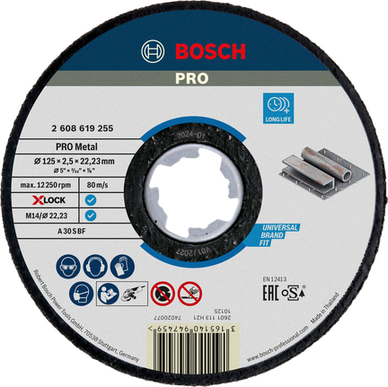 PRO Metal Bonded Cutting Disc, 125 x 2.5 x 22.23 mm, X-Lock, Straight Bosch PRO Metal Bonded Cutting Disc X-Lock 125mm.