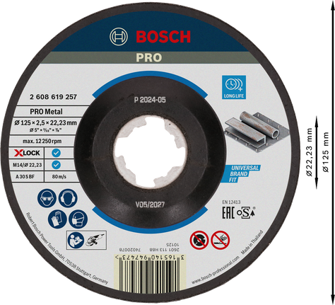PRO Metal Bonded Cutting Disc, 125 x 2.5 x 22.23 mm, X-Lock, With Depressed Centre Bosch PRO Metal Bonded Cutting Disc X-Lock 125mm.