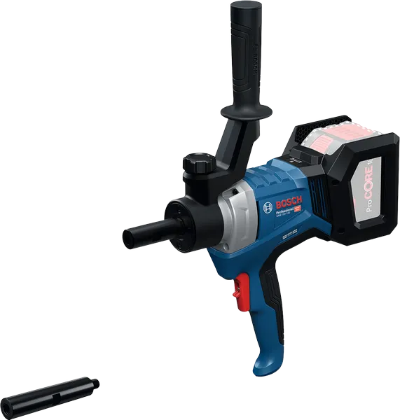 Bosch GRW 18V-120 cordless mud mixer with side handle.