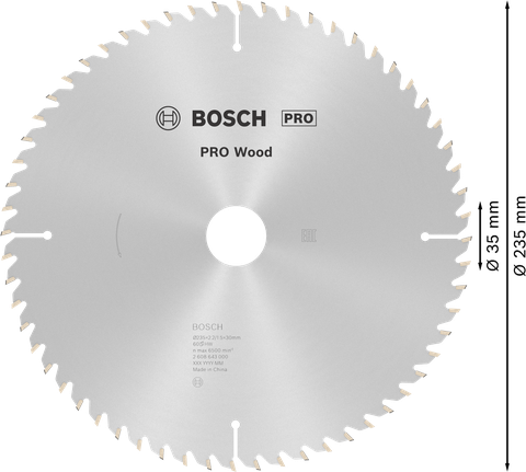 PRO Wood Circular Saw Blade, 235 x 2.2 x 35 mm Bosch PRO Wood circular saw blade 235 mm for wood cutting.