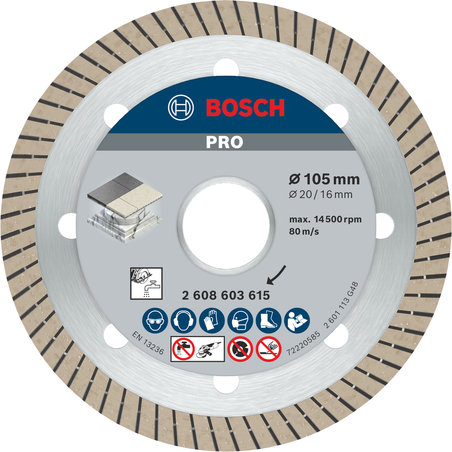Bosch PRO Ceramic Diamond Disc, 105 mm for tile cutting.