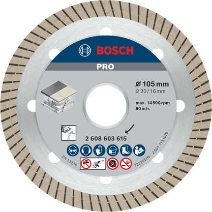PRO Ceramic Diamond Disc, 105 x 20/16 mm Bosch PRO Ceramic Diamond Disc, 105 mm for tile cutting.