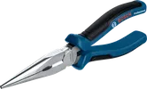 Bosch long nose plier with ergonomic blue handle.