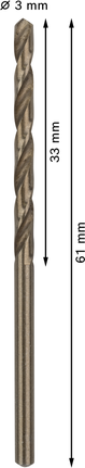 PRO Stainless Steel HSS-Co Twist Drill Bit, 3 x 33 x 61 mm, 10 pcs PRO Stainless Steel HSS-Co Twist Drill Bit, 3 x 33 x 61 mm, 10 pcs