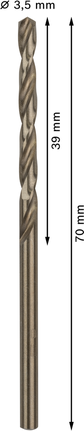 PRO Stainless Steel HSS-Co Twist Drill Bit, 3.5 x 39 x 70 mm, 10 pcs PRO Stainless Steel HSS-Co Twist Drill Bit, 3.5 x 39 x 70 mm, 10 pcs
