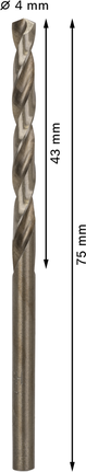 PRO Stainless Steel HSS-Co Twist Drill Bit, 4 x 43 x 75 mm, 10 pcs PRO Stainless Steel HSS-Co Twist Drill Bit, 4 x 43 x 75 mm, 10 pcs