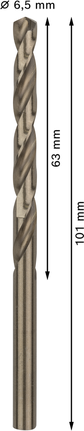 PRO Stainless Steel HSS-Co Twist Drill Bit, 6.5 x 63 x 101 mm, 10 pcs PRO Stainless Steel HSS-Co Twist Drill Bit, 6.5 x 63 x 101 mm, 10 pcs