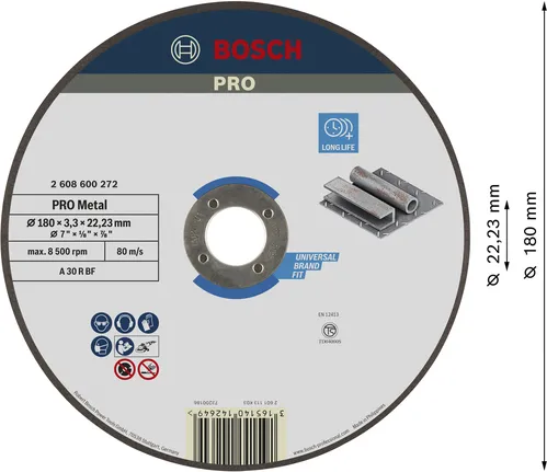 Bosch PRO Metal Cutting Disc 180mm for long life metal cutting.