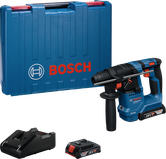 Bosch GBH 18V-18 rotary hammer drill with case and battery.