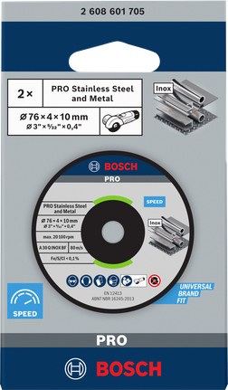 PRO Stainless Steel and Metal Grinding Disc, 76 x 4 x 10 mm Bosch PRO stainless steel grinding disc 76×4×10 mm.