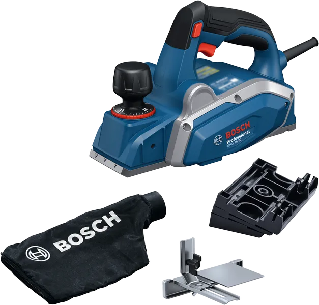 Bosch GHO 16-82 planer with dust bag and accessories.