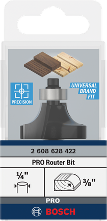 Bosch PRO router bit rounding over R 3/8″ shank 1/4″.