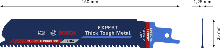 EXPERT ‘Thick Tough Metal’ S 955 CHC Reciprocating Saw Blade 1-pc Bosch EXPERT Thick Tough Metal S 955 CHC reciprocating saw blade.