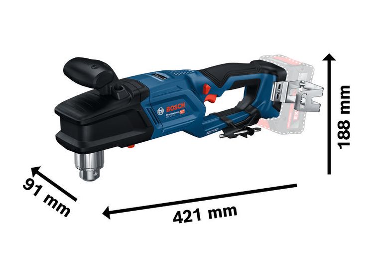 GRD 18V-127 Bosch GRD 18V-127 cordless angle drill with dimensions.
