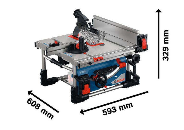 Bosch GTS 18V-70 table saw with compact dimensions.