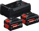 Bosch starter set with GAL 12V/18V-80 charger and two 18V 5.5Ah batteries.