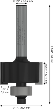 Bosch PRO Router Bit Rabbeting 1/4 inch shank, 1 inch diameter.