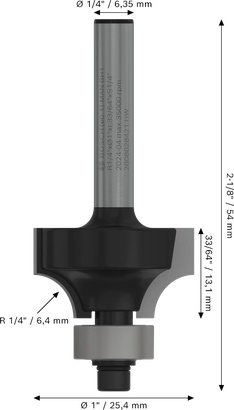 PRO Router Bit Bosch PRO Router Bit Rounding Over 1/4 inch radius.