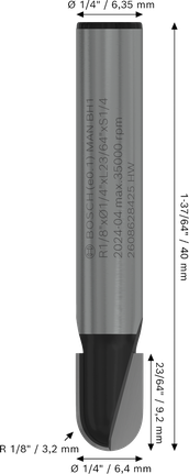 Bosch PRO Router Bit Core Box R 1/8″ shank 1/4″.