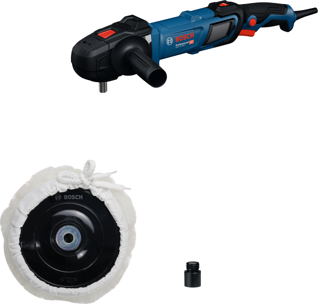 Bosch GPO 14-180 polisher with pad and spindle adaptor.