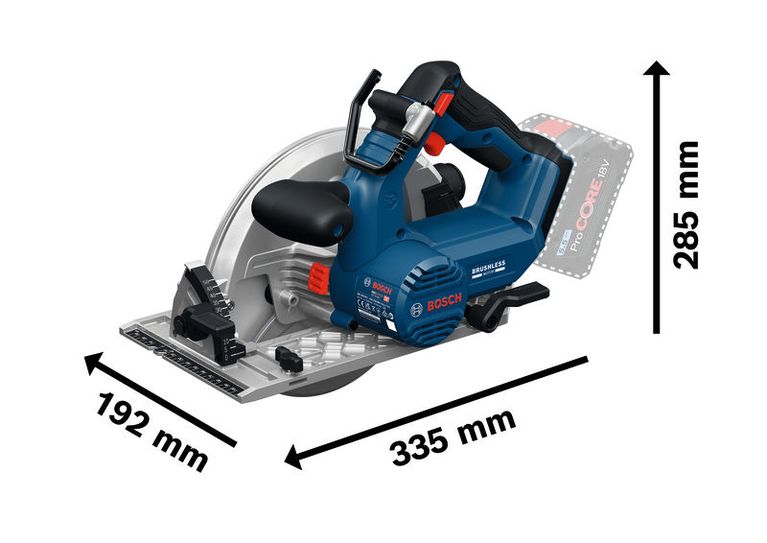 Bosch GKS 18V-68 circular saw with ProCORE18V battery.