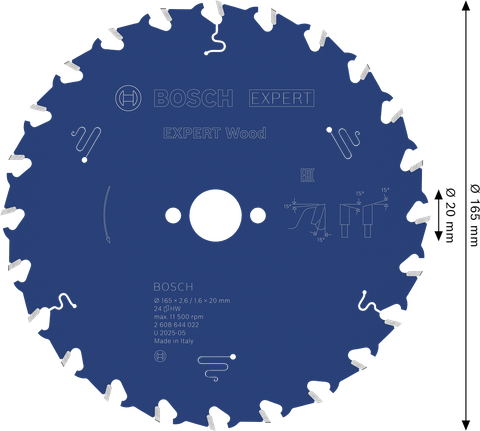 EXPERT Wood Circular Saw Blade, 165 x 2.6/1.6 x 20 mm, T24 Bosch EXPERT Wood Circular Saw Blade 165 mm T24.