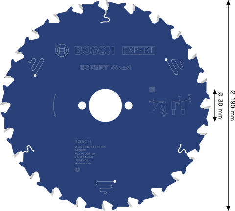 EXPERT Wood Circular Saw Blade, 190 x 2.6/1.6 x 30 mm, T24 Bosch EXPERT Wood Circular Saw Blade 190mm T24.
