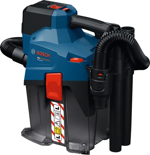 Bosch GAS18V-6LS cordless dust extractor with hose.