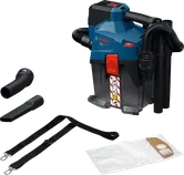 Bosch GAS18V-6LS cordless wet dry vacuum with accessories.