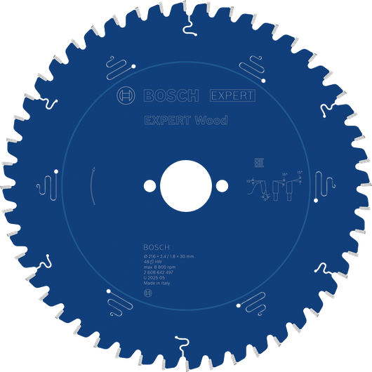 Bosch EXPERT Wood Circular Saw Blade 216mm T48 for woodcutting.