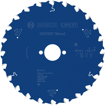 EXPERT Wood Circular Saw Blade, 190 x 2.6/1.6 x 30 mm, T24 Bosch EXPERT Wood circular saw blade, 190 mm T24.