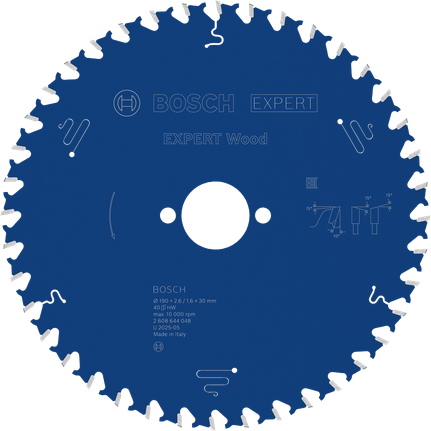EXPERT Wood Circular Saw Blade, 190 x 2.6/1.6 x 30 mm, T40 Bosch EXPERT Wood circular saw blade 190mm T40.