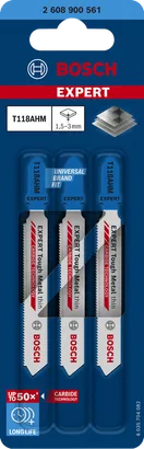EXPERT Tough Metal thin T118AHM Bosch EXPERT T118AHM carbide jigsaw blades for stainless steel.