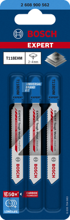 EXPERT Tough Metal medium T118EHM Jigsaw Blade, 3 pcs Bosch EXPERT Tough Metal T118EHM jigsaw blades, carbide.