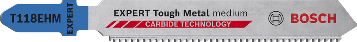 EXPERT Tough Metal medium T118EHM Bosch EXPERT Tough Metal T118EHM jigsaw blade with carbide teeth.