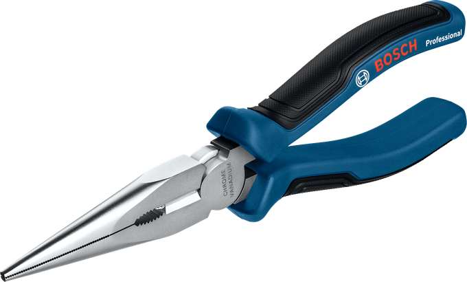 Bosch Long Nose Pliers 200 mm with induction hardened cutting edges.