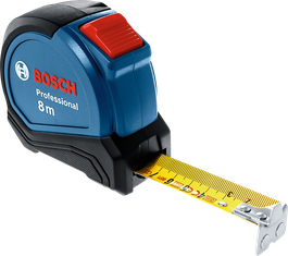 Bosch 8m tape measure with yellow blade extended.