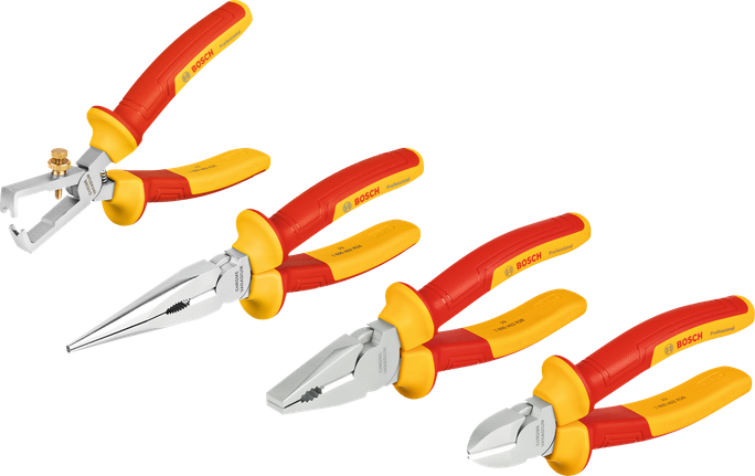 Bosch VDE Plier Set, 4 insulated pieces for electrical work.