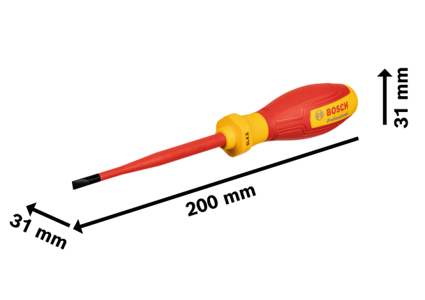 Bosch VDE SL4.5x100 insulated screwdriver with measurements.